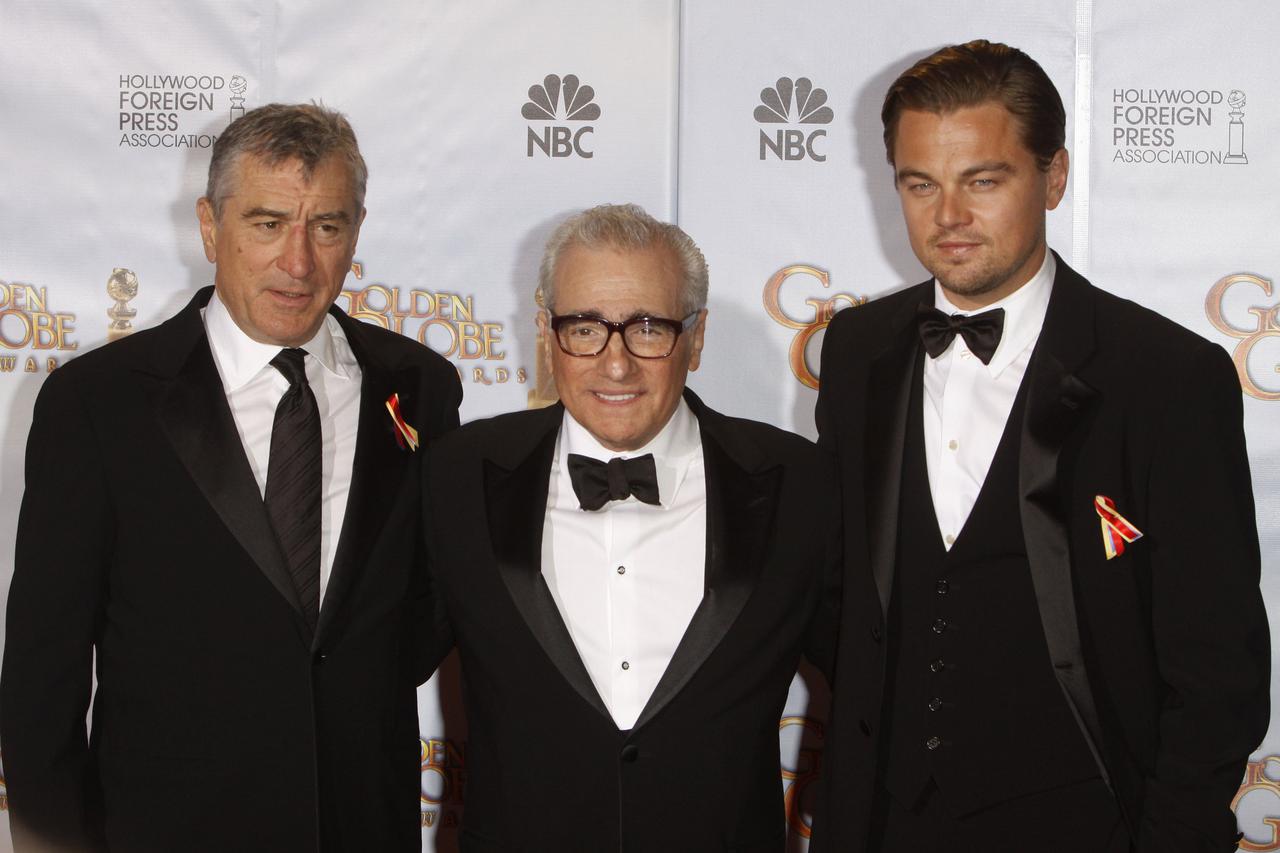 Cecil B. DeMille Award winner director Martin Scorsese (C) poses with US American actors Robert De Niro (L) and Leonardo Di Caprio in the press room at the 67th Golden Globe Awards in Los Angeles, USA, 17 January 2010. The Globes honor excellence in cinem