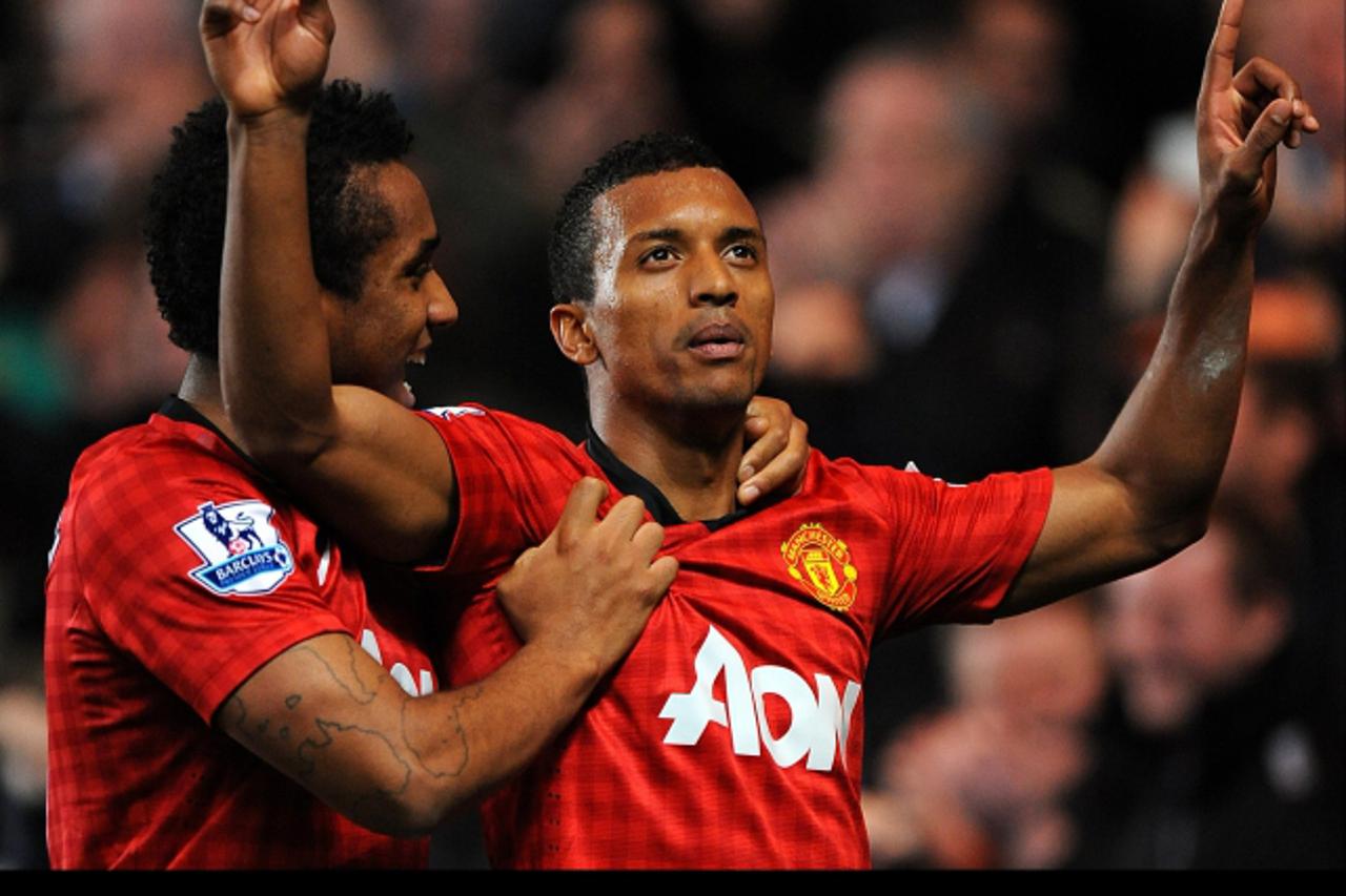 'Manchester United's Luis Nani celebrates scoring his side's third goal of the game with teammate Anderson (left)Photo: Press Association/PIXSELL'