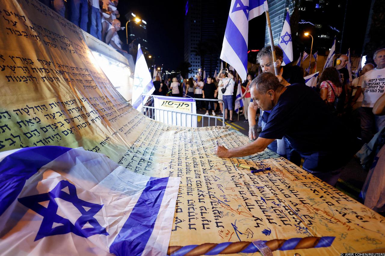 Demonstration against Israeli PM Netanyahu and his nationalist coalition government's judicial overhaul, in Tel Aviv