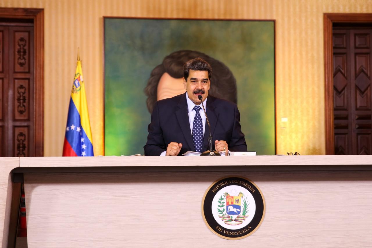 Venezuela's President Nicolas Maduro speaks during a virtual news conference in Caracas