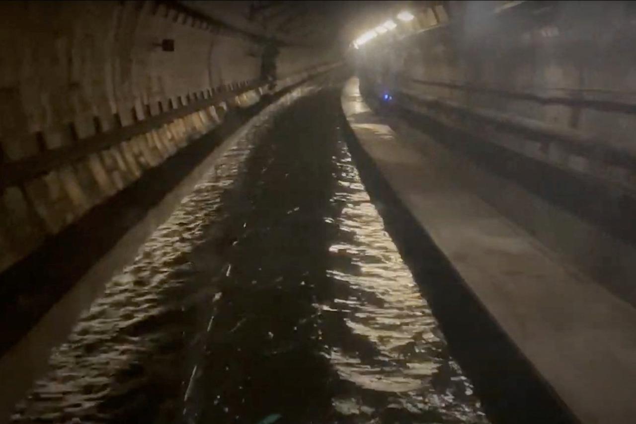 Eurostar cancels its services from St Pancras International station due to a flooded tunnel, in London