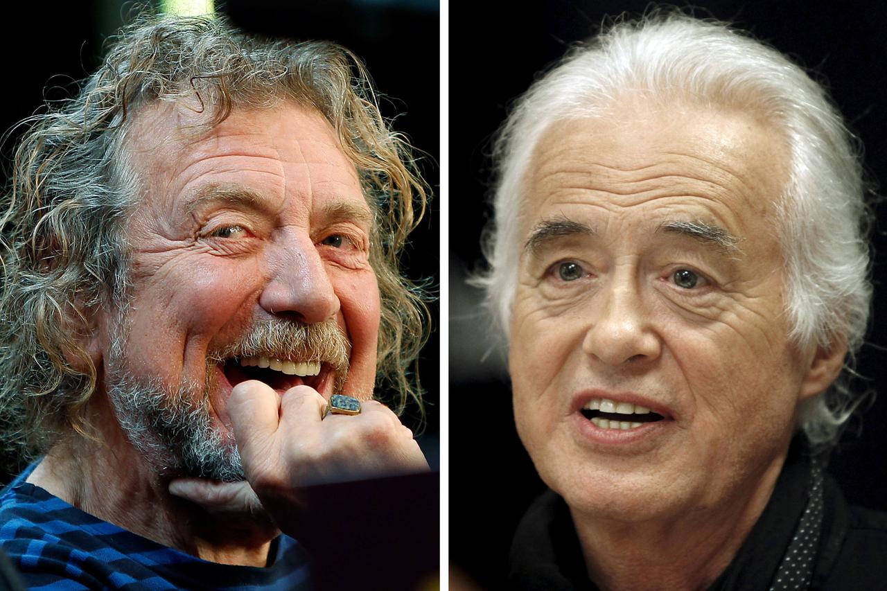 FILE PHOTO --  Lead singer Robert Plant (L) and guitarist Jimmy Page of British rock band Led Zeppelin are seen October 9, 2012 and July 21, 2015 in New York and Toronto in this combination file photo. REUTERS/Carlo Allegri, Hans Deryk/File photos