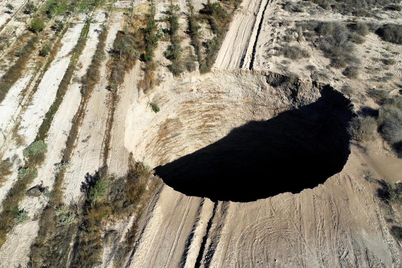 A sinkhole is exposed close to Tierra Amarilla town, in Copiapo