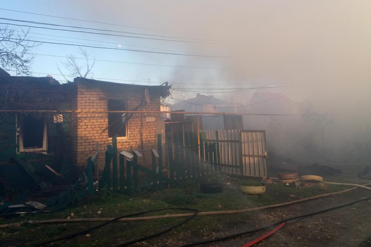Village houses on fire in Samara Region, Russia