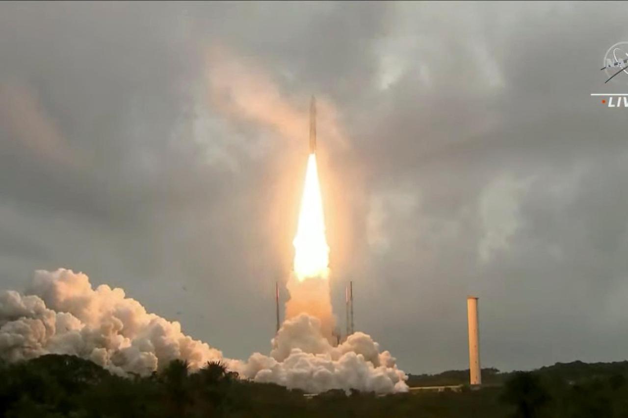Arianespace's Ariane 5 rocket, with NASA’s James Webb Space Telescope onboard, launches from French Guiana