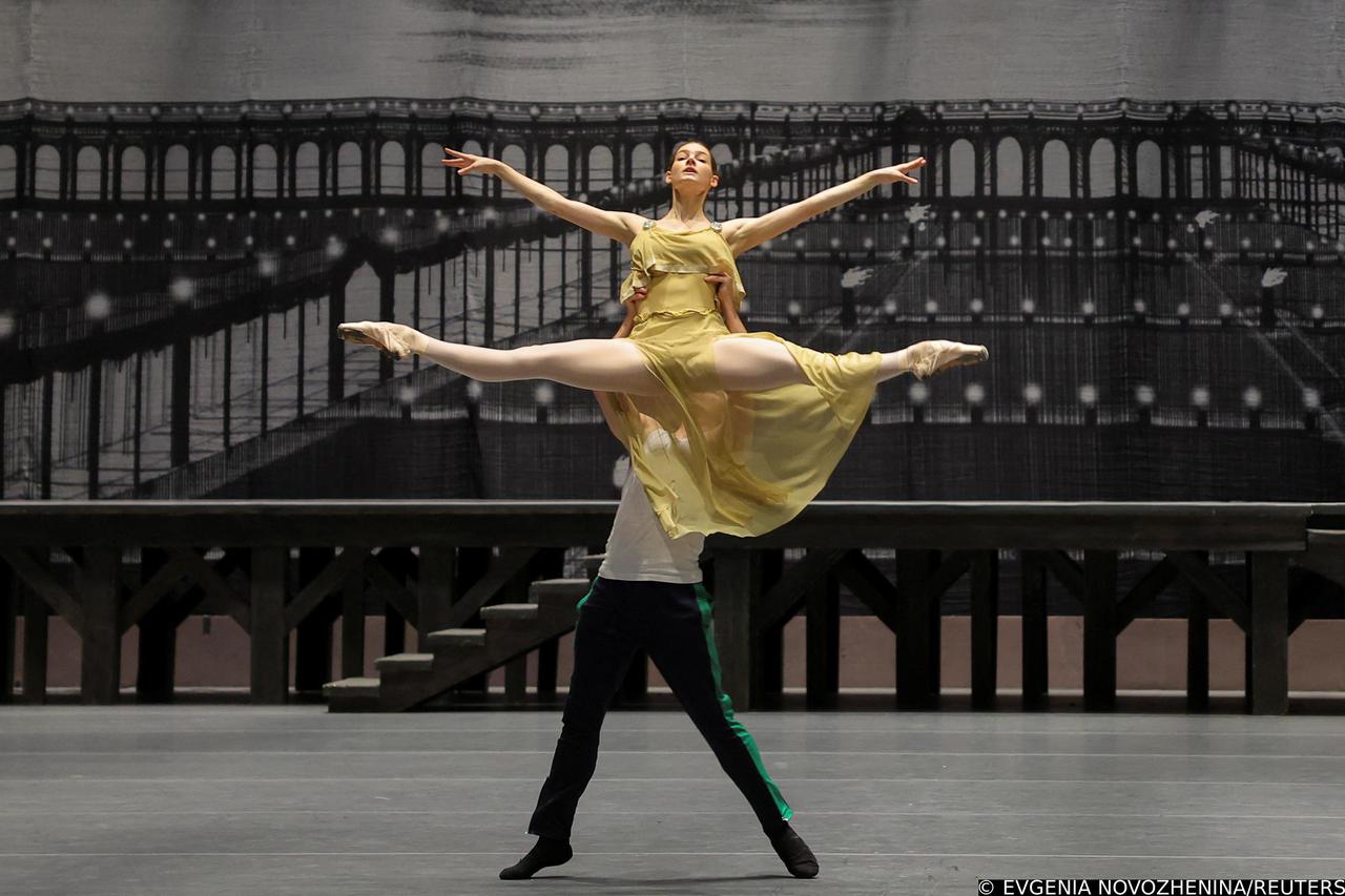 Principal dancers of the Bolshoi Theatre Eleonora Sevenard and Artem Ovcharenko take part in a rehearsal in Moscow