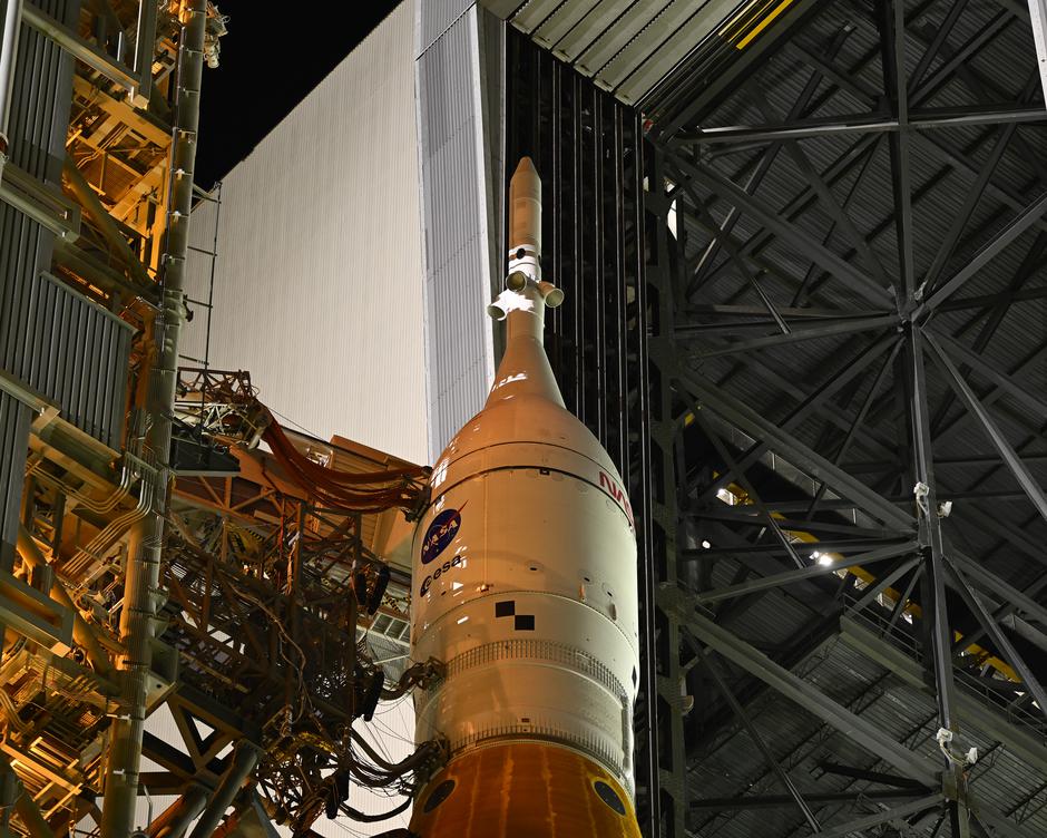 SLS Rocket and Orion Spacecraft Roll to Complex 39 for Maiden Launch of Artemis Program from KSC.