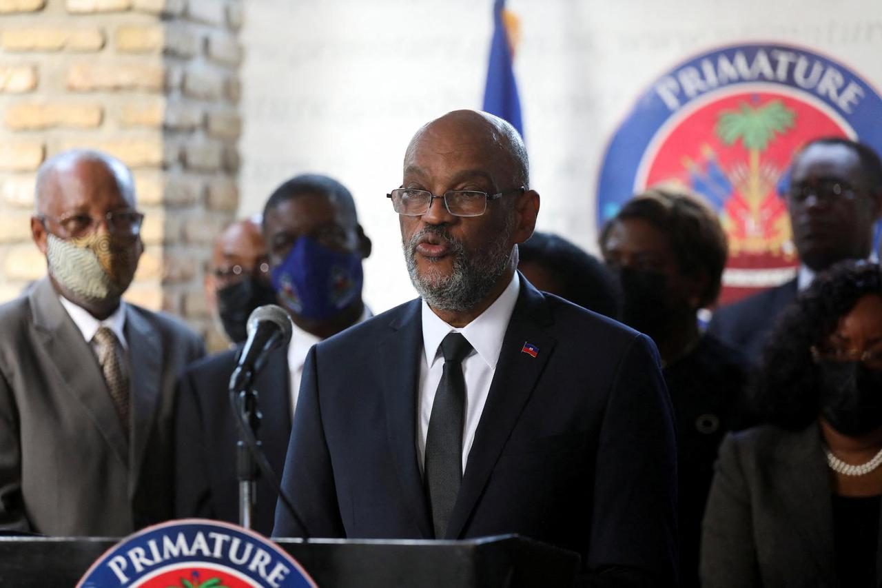 Haitian Prime Minister Ariel Henry addresses the nation, in Port-au-Prince