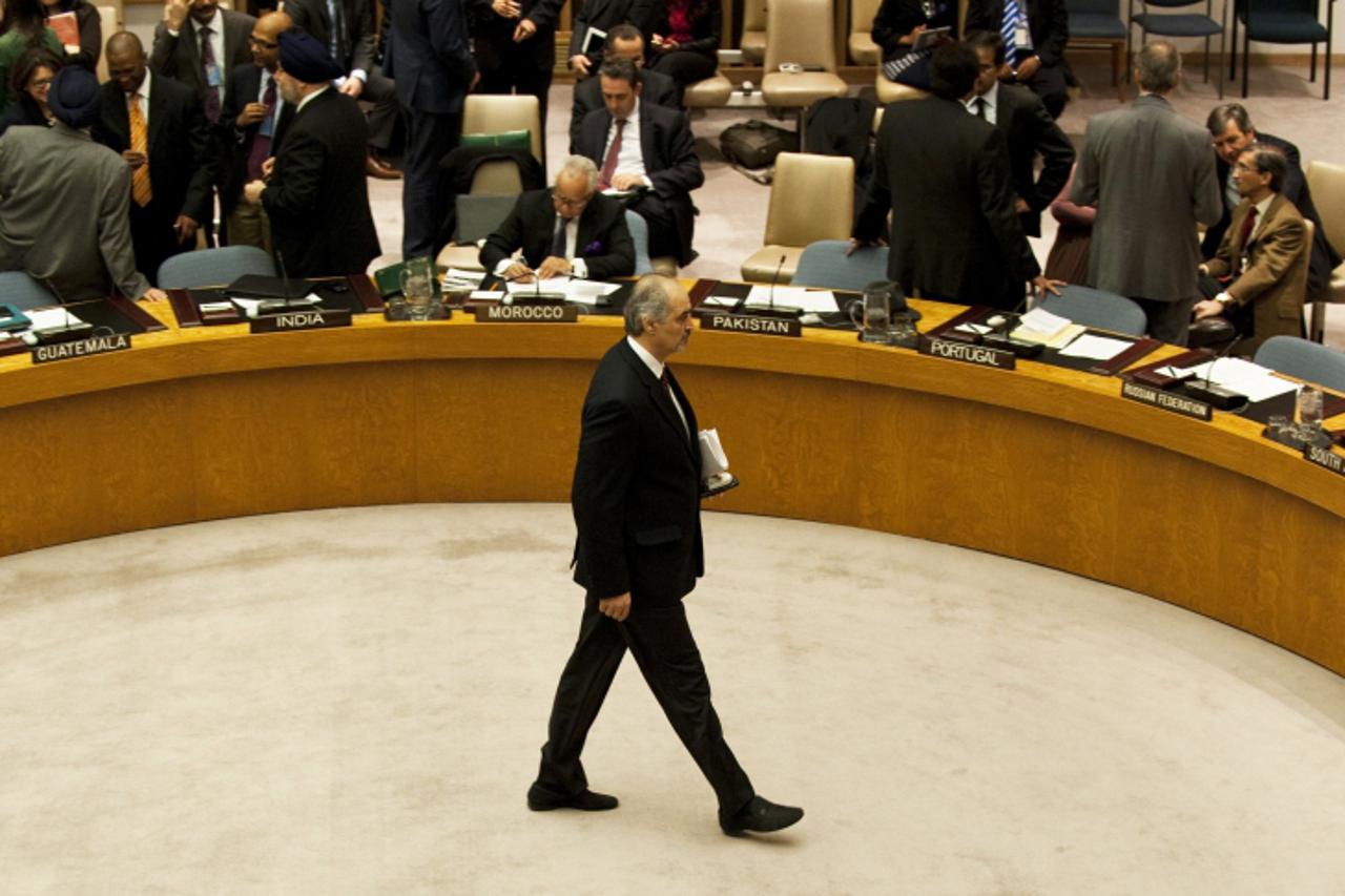 \'Syria\'s Ambassador to the UN Bashar al-Ja\'fari before a vote on a resolution on Syria in the United Nations Security Council during a meeting on Syria February 4, 2012 at the United Nations in New