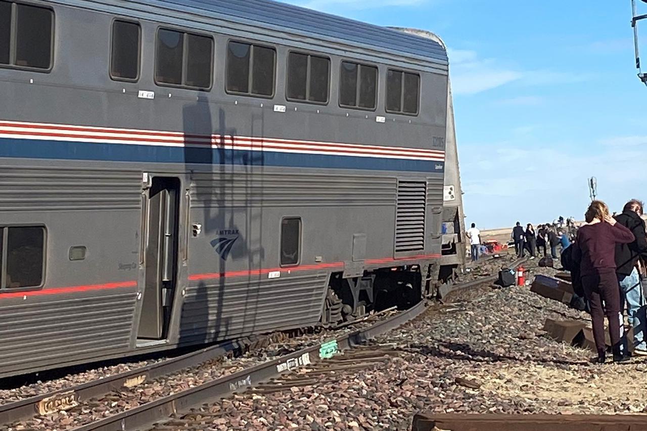 A derailed Amtrak train is seen near Havre, Montana