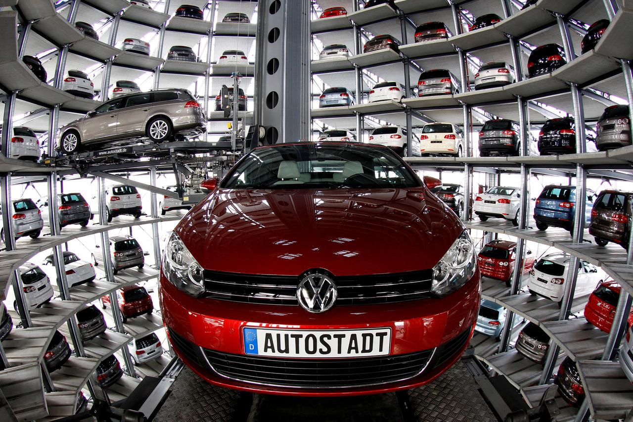 Volkswagen models Golf Cabriolet and Passat are stored at the CarTowers next to the Volkswagen plant in Wolfsburg New Volkswagen models Golf Cabriolet and Passat are stored at the 'CarTowers' in the theme park 'Autostadt' next to the Volkswagen plant in W