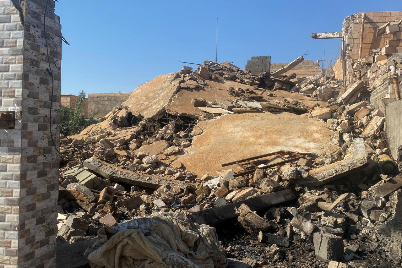 A destroyed building is pictured at the site of a U.S. airstrike in al-Qaim