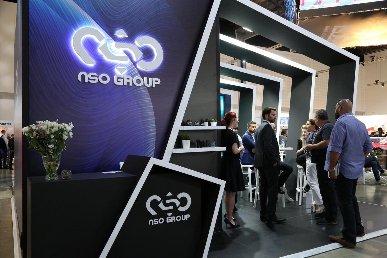 Israeli cyber firm NSO Group's exhibition stand is seen at "ISDEF 2019", an international defence and homeland security expo, in Tel Aviv