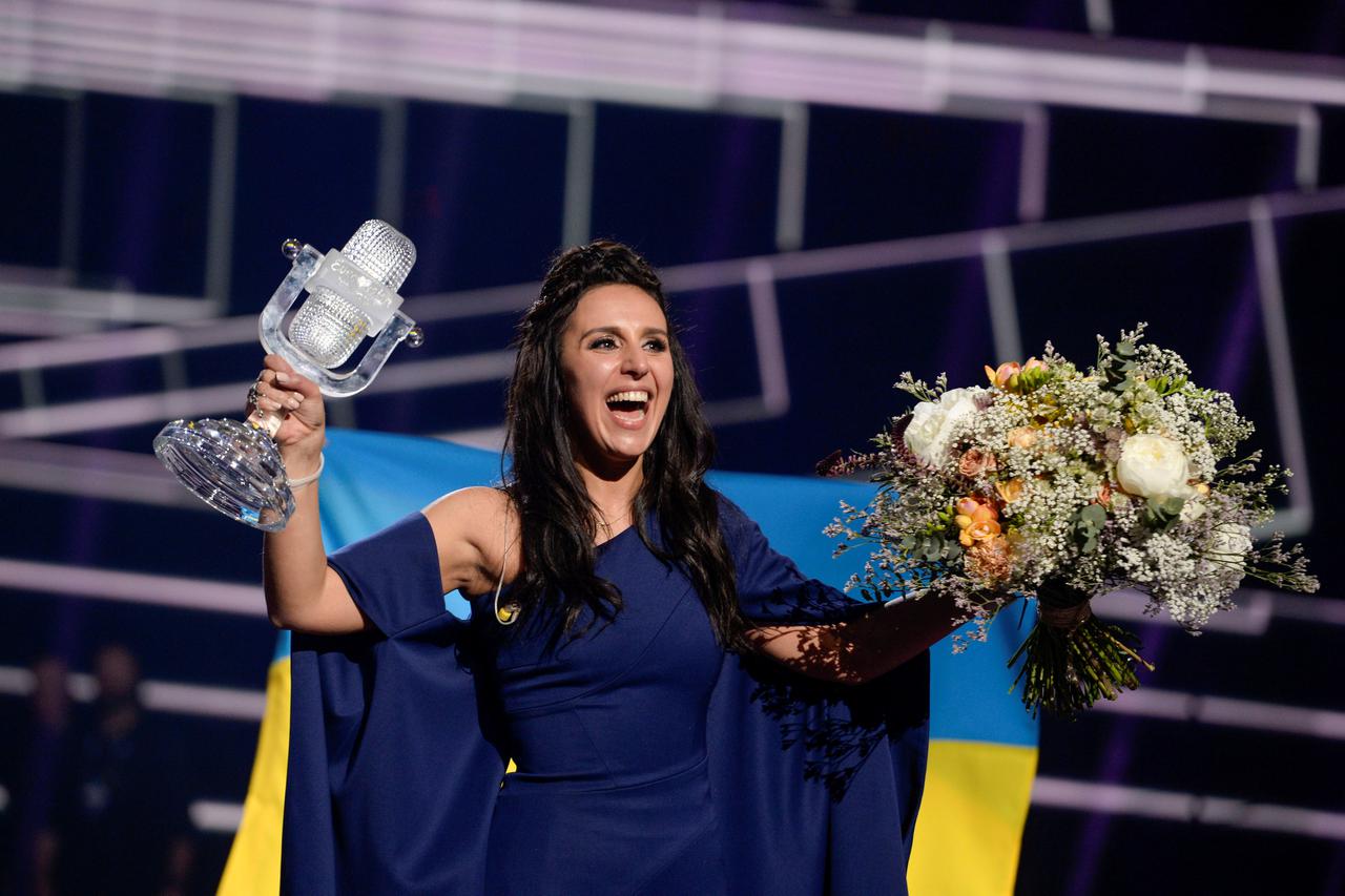 Ukraine's Jamala reacts on winning the Eurovision Song Contest final at the Ericsson Globe Arena in Stockholm, Sweden, May 14, 2016. TT News Agency/Maja Suslin/via REUTERS/File Photo  ATTENTION EDITORS - THIS IMAGE WAS PROVIDED BY A THIRD PARTY. FOR EDITO
