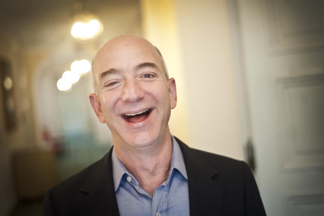 ATTENTION EMBARGO CONDITIONS: 11 October 2012 07:00 pm - American entrepreneur, president and founder of internet company Amazon, Jeff Bezos, talks at the Bayerischer Hof in Munich, Germany. He discussed an article in 