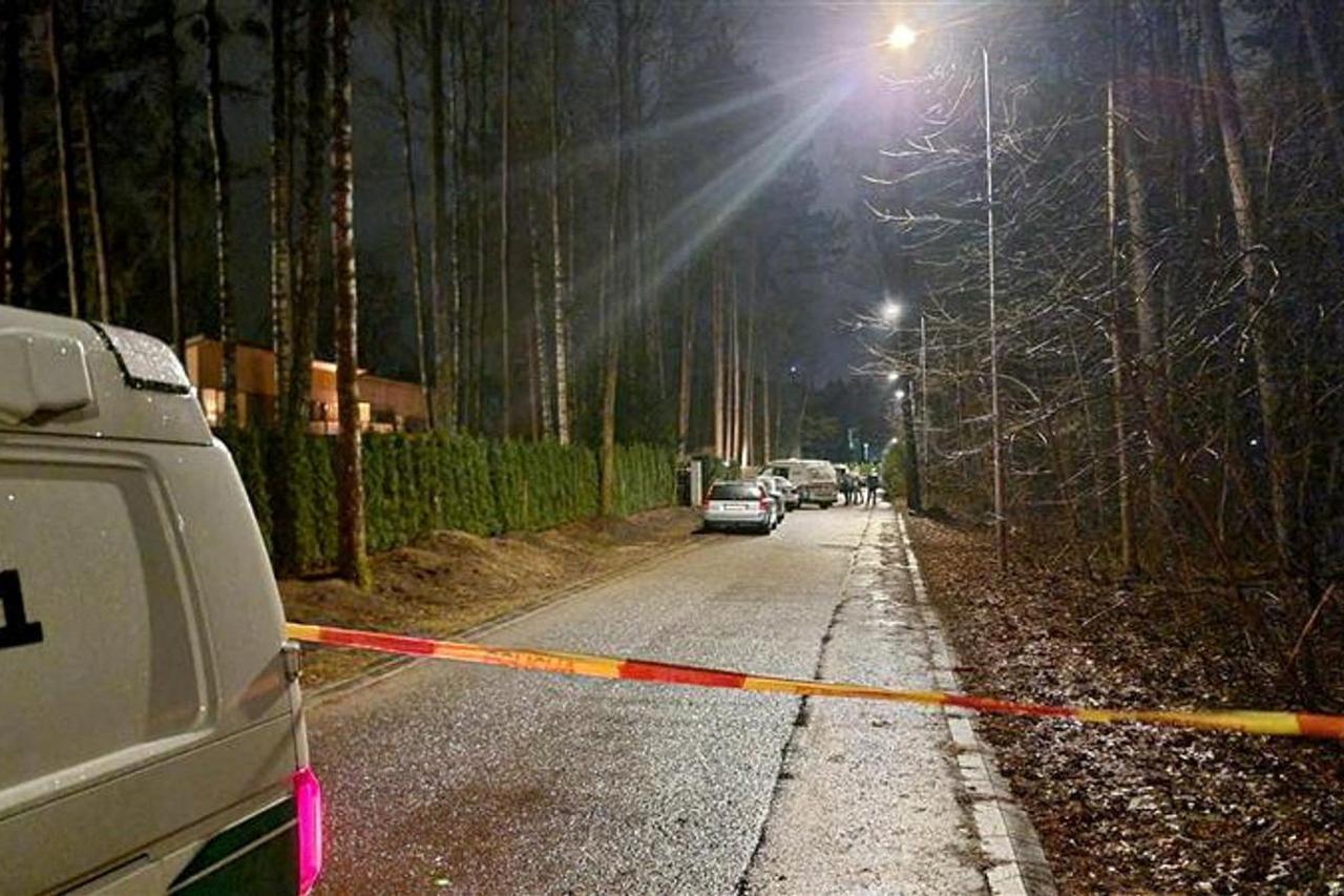 The road outside Leonid Volkov’s house is pictured, in Vilnius