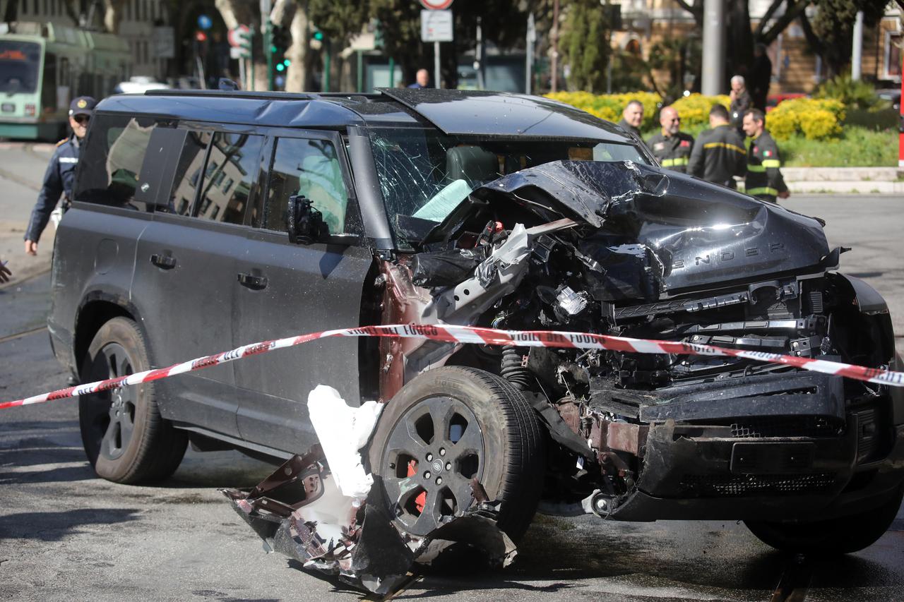 CIRO IMMOBILE'S CAR AFTER THE ACCIDENT AGAINST A TRAM IN ROME. 16 april 2023