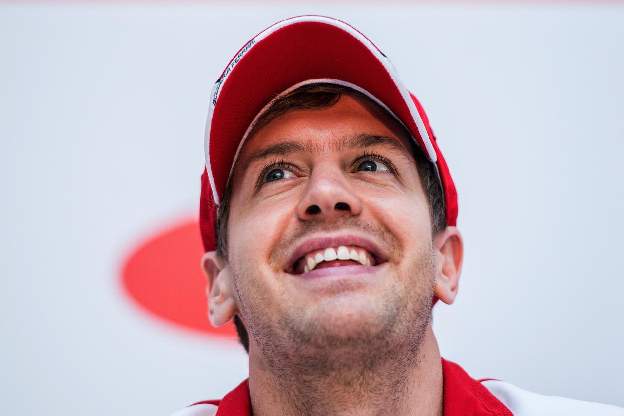 Formula 1 Ferrari driver Sebastian Vettel speaks to journalists during a press conference in Moenchengladbach, Germany, 5 March 2015. Vettel advised students of the Hochschule Niederrhein on the international competition 'Formula Student' at the headquart