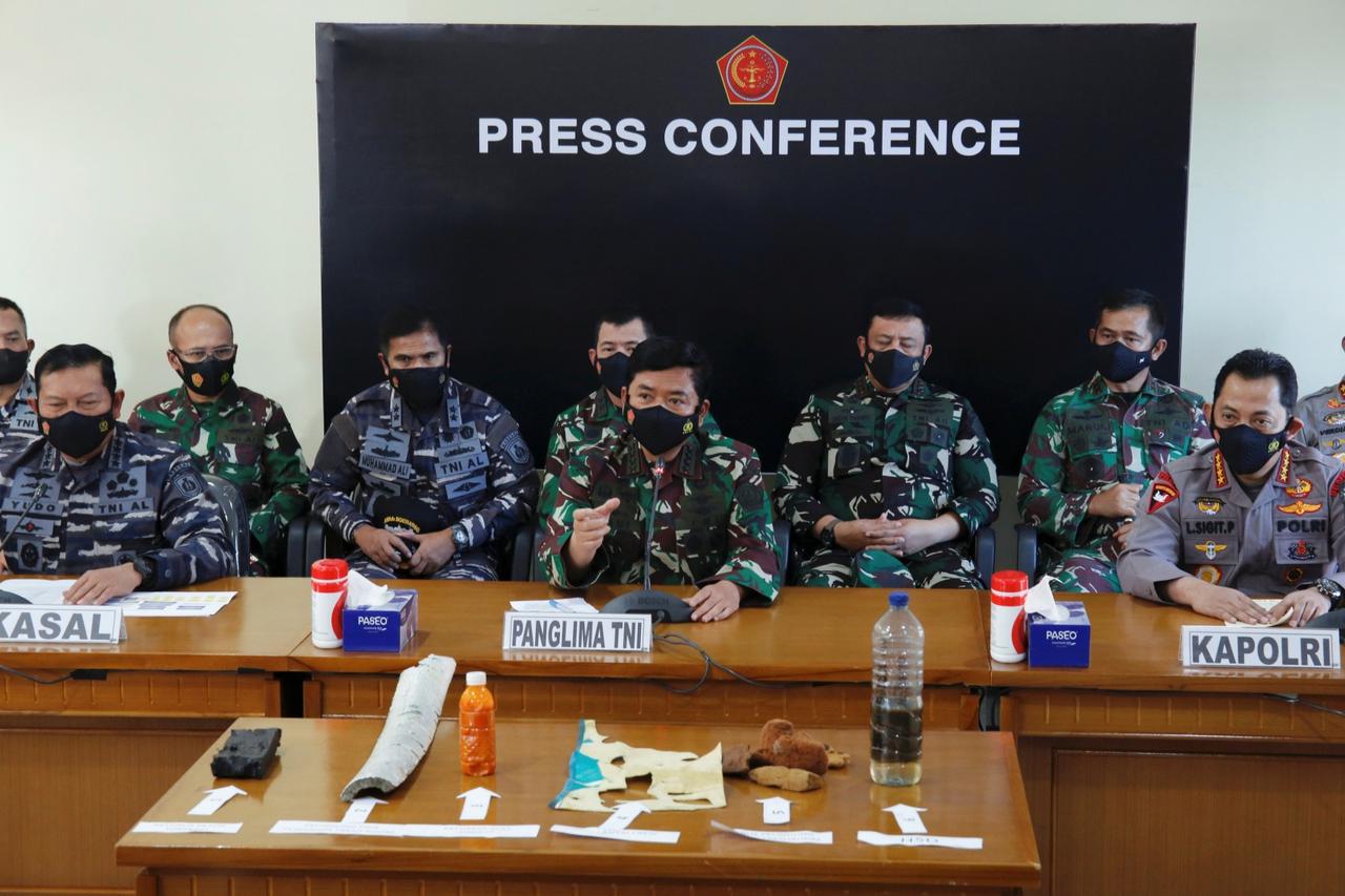 Indonesian Military chief Hadi Tjahjanto delivers his speech during a media conference at Ngurah Rai Airport