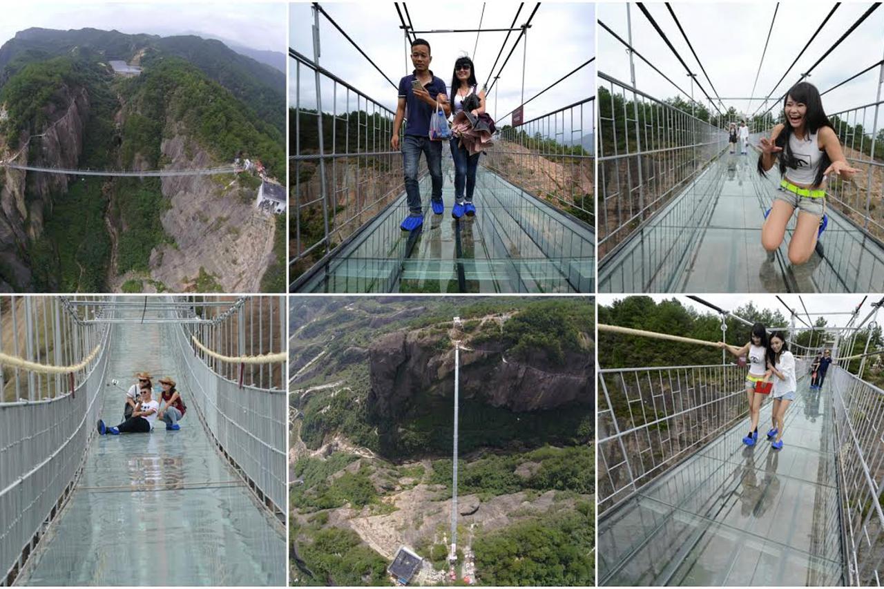 Uplašeni turisti prelaze stakleni most u Kini