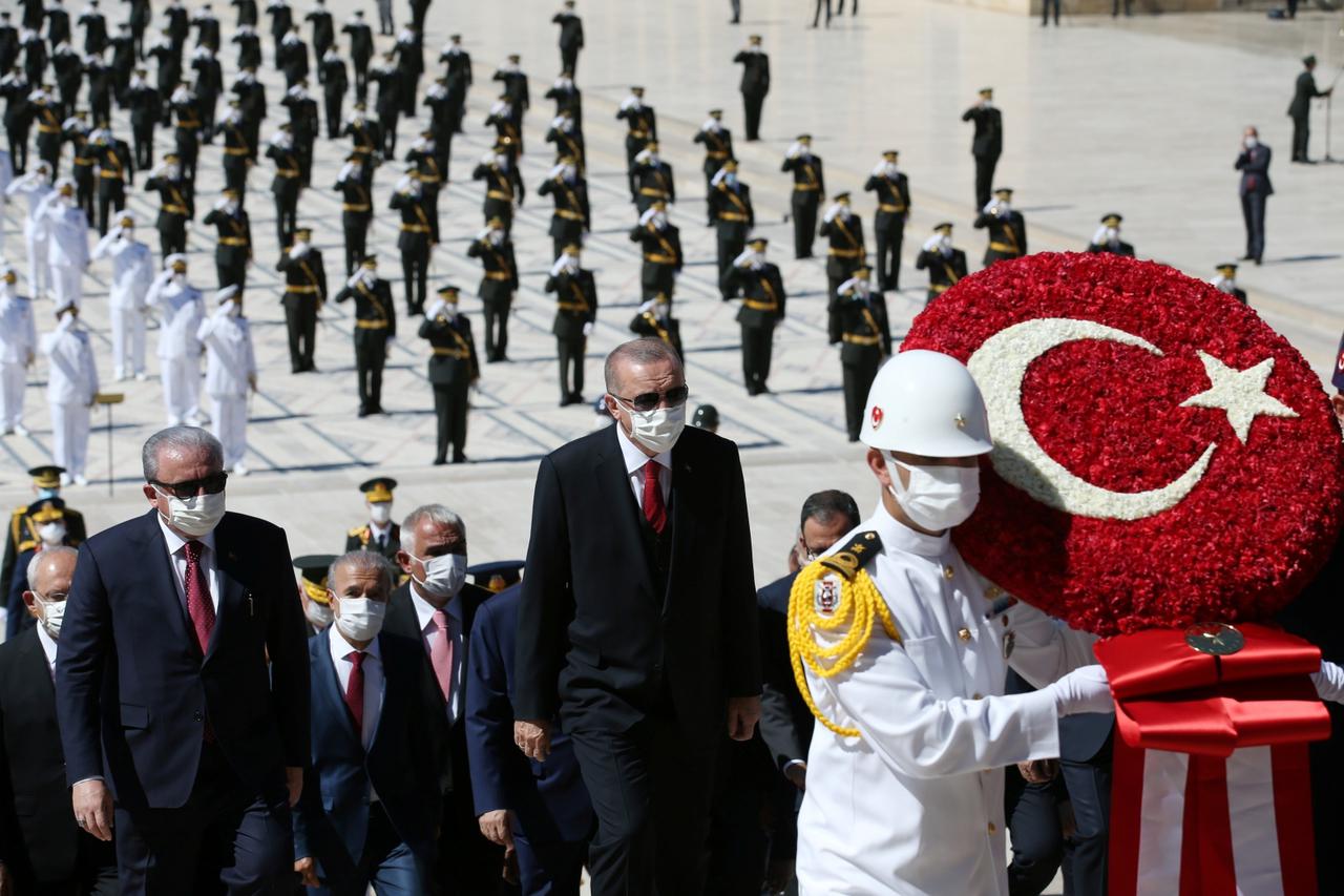 Turkish President Erdogan attends a Victory Day ceremony in Ankara