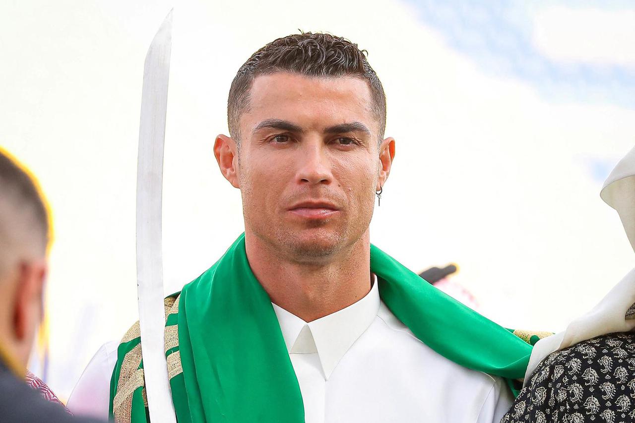 Al-Nassr's Cristiano Ronaldo celebrates Saudi Arabia's Founding Day wearing local traditional clothes at Al-Nassr Football Club in Riyadh, Saudi Arabia