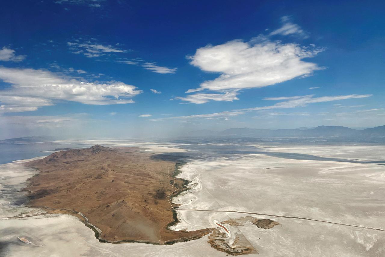 Low water levels in the Great Salt Lake in Salt Lake City