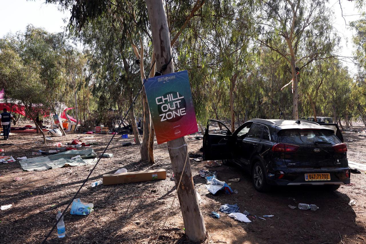 Aftermath of an attack on the Nova Festival by Hamas gunmen from Gaza near Israel's border with the Gaza Strip, in southern Israel