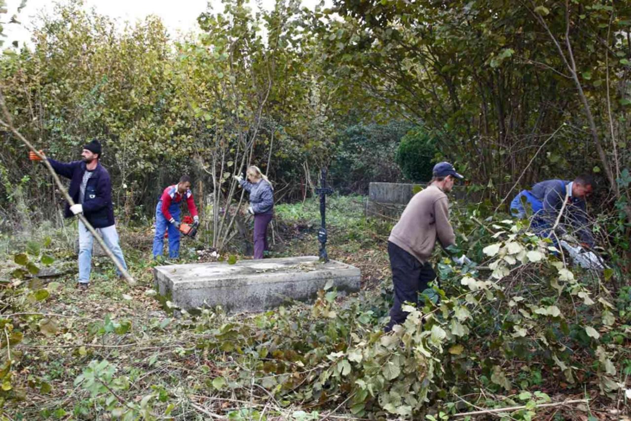 'Varazdin 22. 10. 2009., Bednja Radnici ciste staro groblje u Bednji koje je tijekom tri desetljeca bilo zaraslo u sumu i sikaru. PHOTO:  Ljiljana Risek'