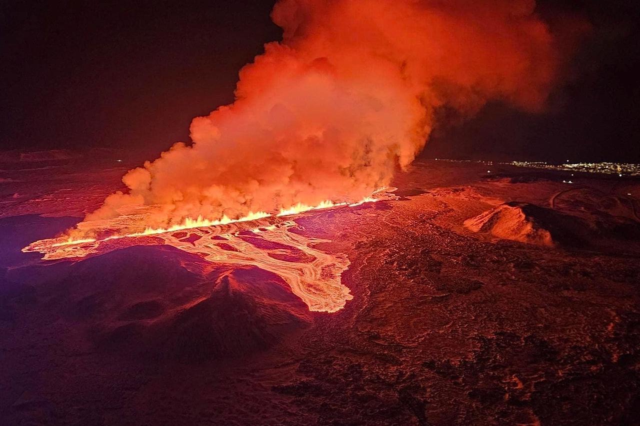 Volcano erupts, near Grindavik, on Reykjanes Peninsula