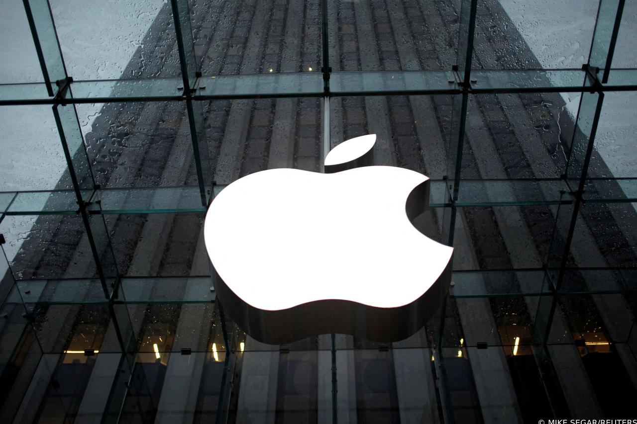 FILE PHOTO: The Apple Inc. logo is seen in the lobby of New York City's flagship Apple store