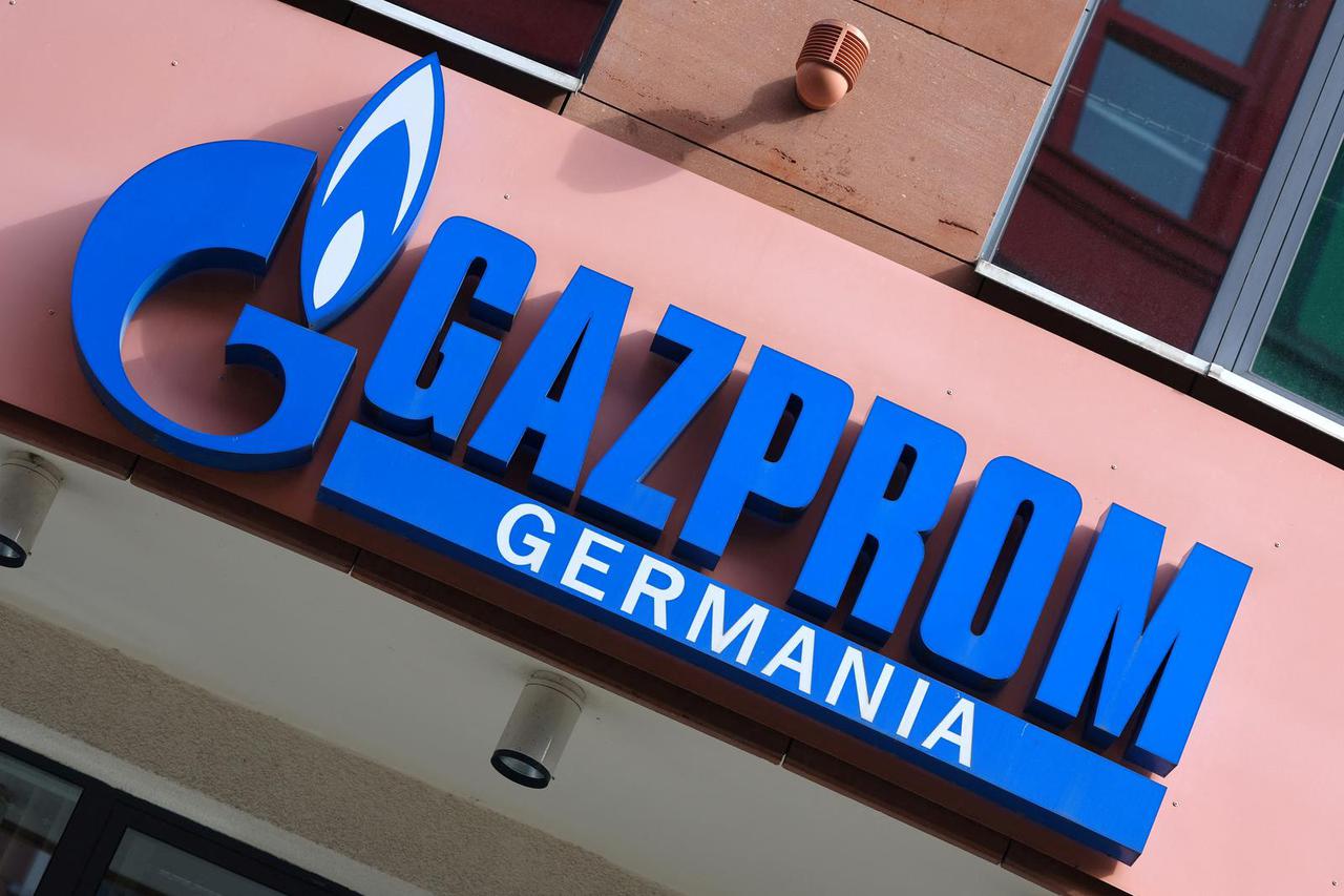 FILE PHOTO: The logo of Gazprom Germania is pictured at their headquarters in Berlin