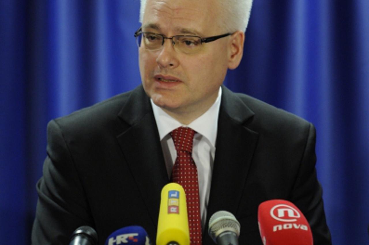 'Croatia President Ivo Josipovic gives a press conference after the signing of Croatia\'s EU accession treaty, on the sidelines of an European Union summit at the EU headquarters on December 9, 2011 i