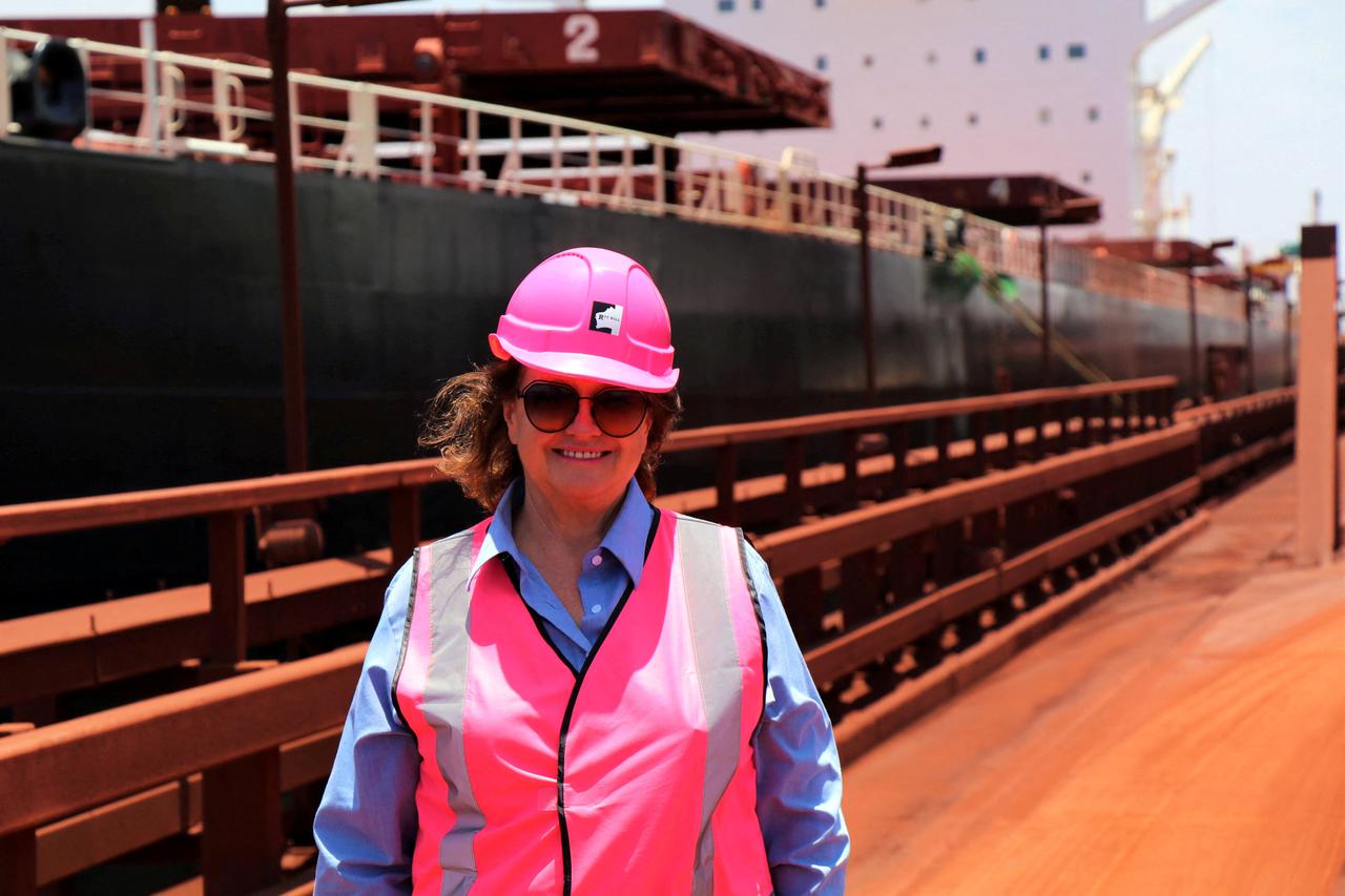 FILE PHOTO: Gina Rinehart poses at Roy Hill's berths in Port Hedland