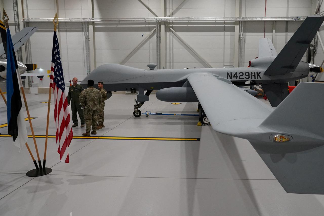 FILE PHOTO: A U.S. Air Force MQ-9 Reaper drone sits in a hanger at Amari Air Base