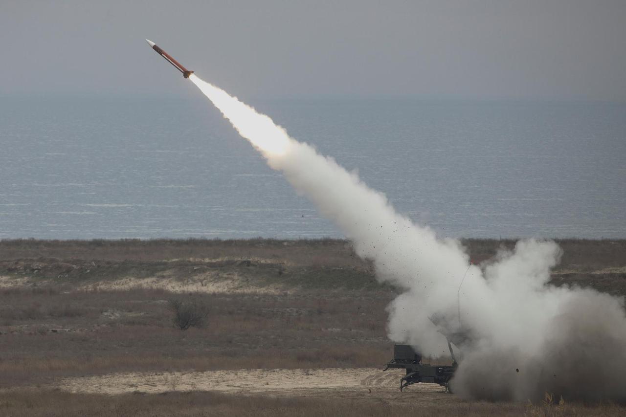 Patriot rocket is fired during PATRIOT SPARK 23 exercise at the Black Sea training range in Capu Midia