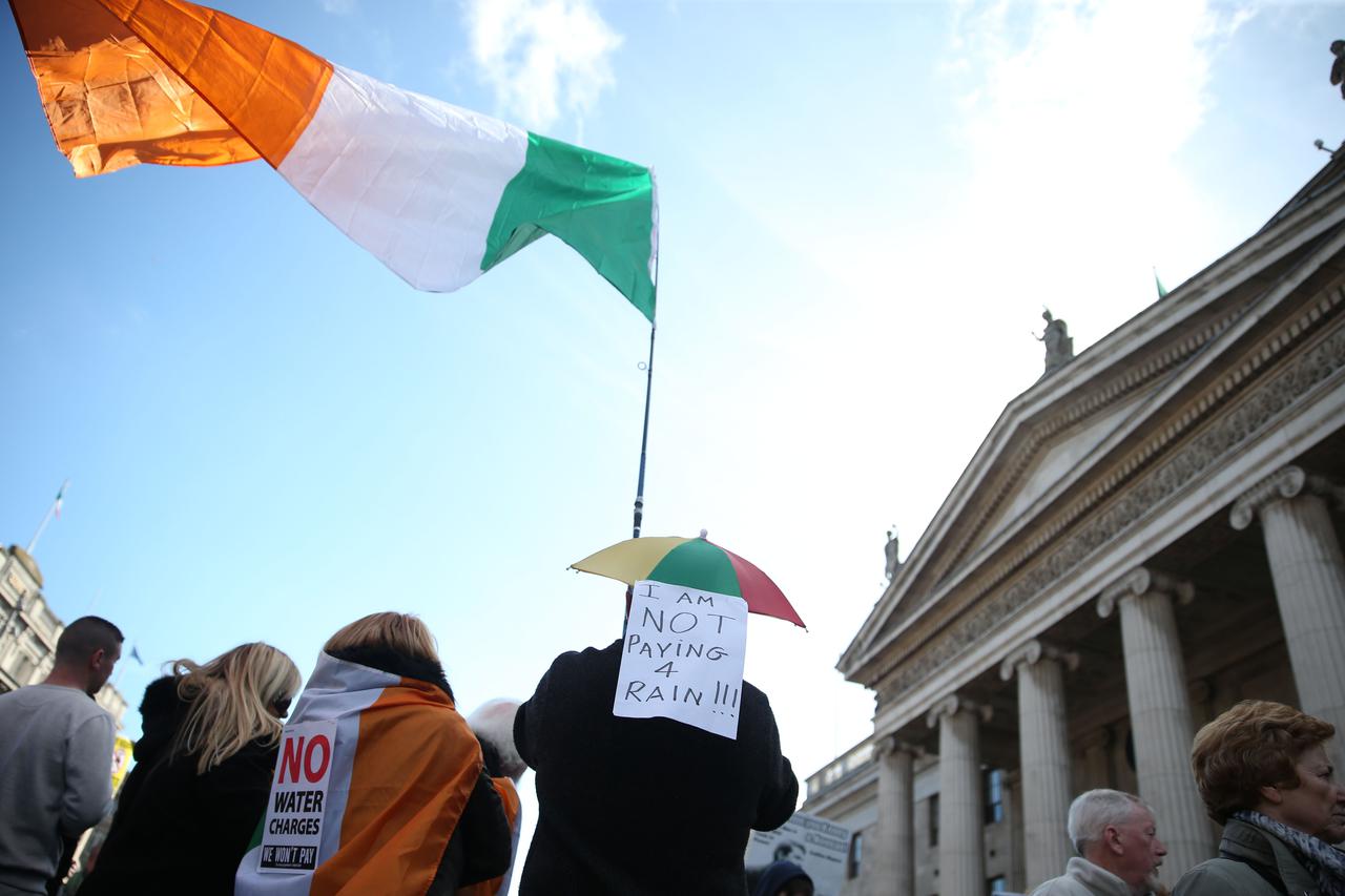 Right2Water protest - DublinProtesters march past the General Post Office during a demonstration against water charges, organised by the Right2Water campaign, in Dublin.Brian Lawless Photo: Press Association/PIXSELL