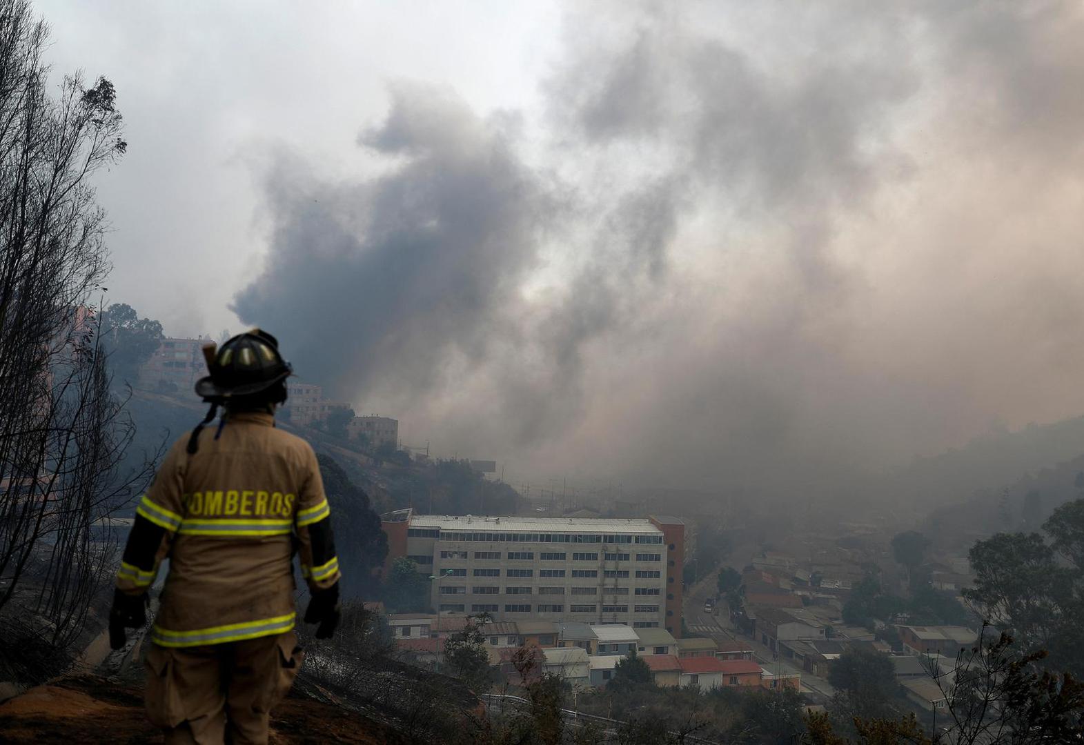 A firefighter stands amid the spread of wildfires in Vina del Mar, Chile February 3, 2024. REUTERS/Rodrigo Garrido Photo: RODRIGO GARRIDO/REUTERS