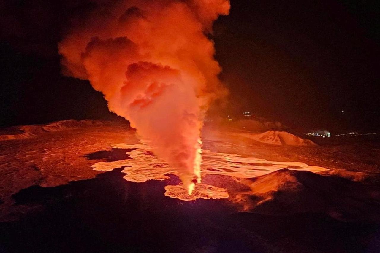 A volcano erupts, near Grindavik, on Reykjanes Peninsula