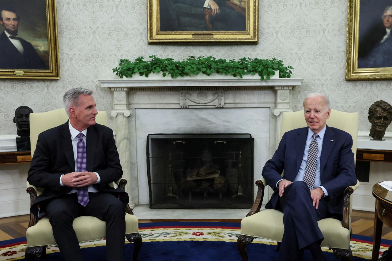 FILE PHOTO: U.S. President Joe Biden holds debt limit talks with House Speaker Kevin McCarthy at the White House in Washington
