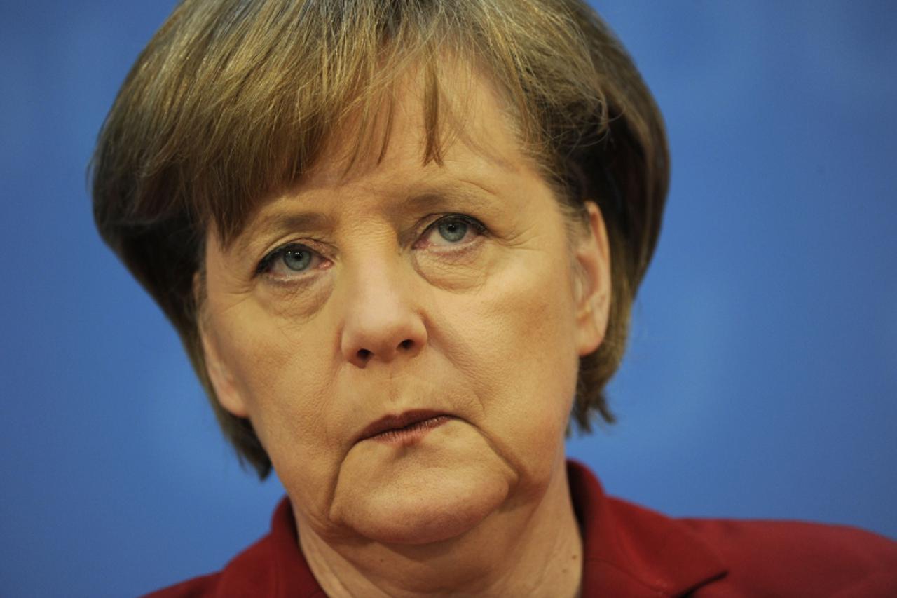 'German Chancellor Angela Merkel speaks at a meting of the Christian Democratic Party (CDU) headquarters in Berlin on March 28, 2011. Chancellor Angela Merkel's conservatives lost power in their Germ