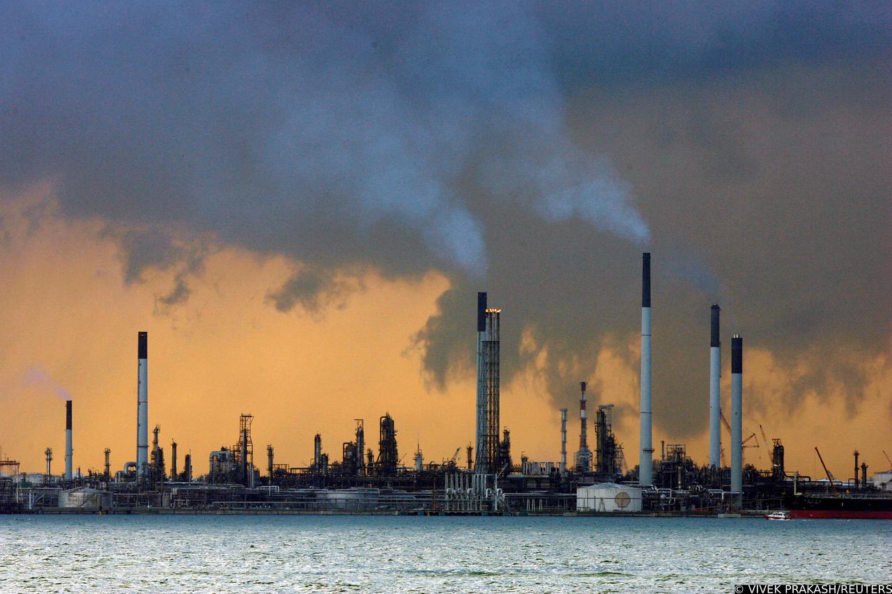 FILE PHOTO: A view of an oil refinery off the coast of Singapore