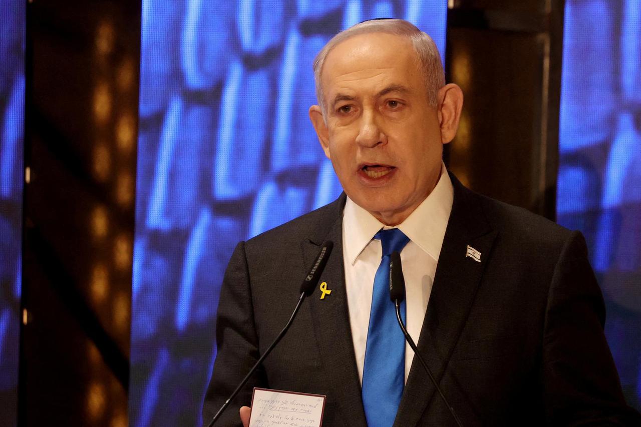 FILE PHOTO: Israeli Prime Minister Netanyahu addresses a ceremony marking Memorial Day in Jerusalem