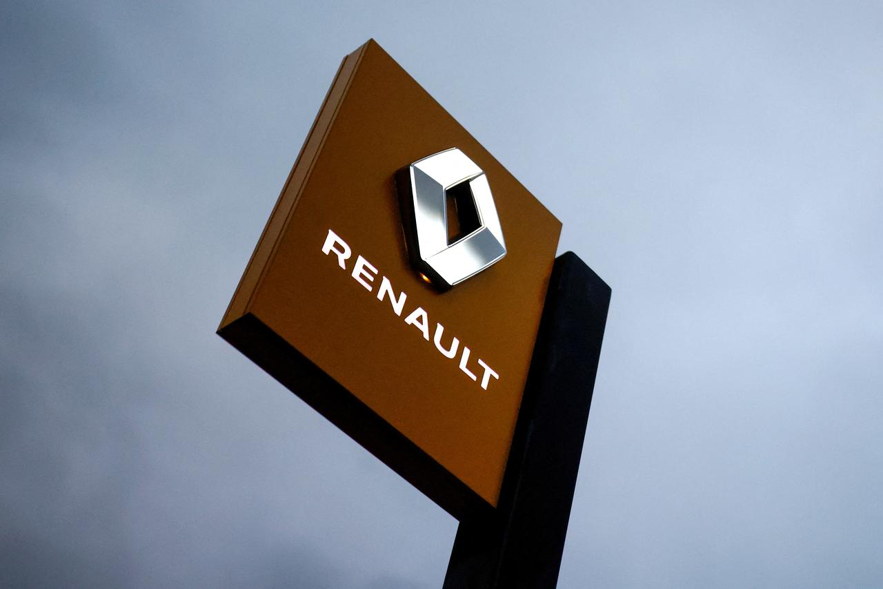 FILE PHOTO: The logo of Renault carmaker is pictured at a dealership in France
