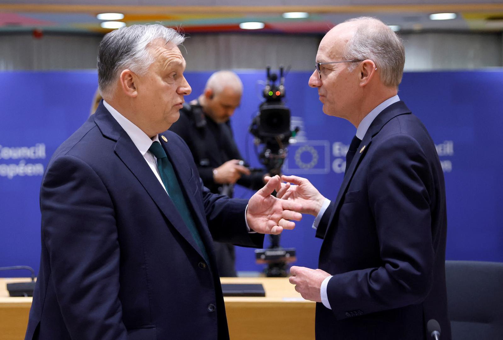 Hungary's Prime Minister Viktor Orban and Luxembourg Prime Minister Luc Frieden attend a European Union summit in Brussels, Belgium February 1, 2024. REUTERS/Johanna Geron Photo: JOHANNA GERON/REUTERS
