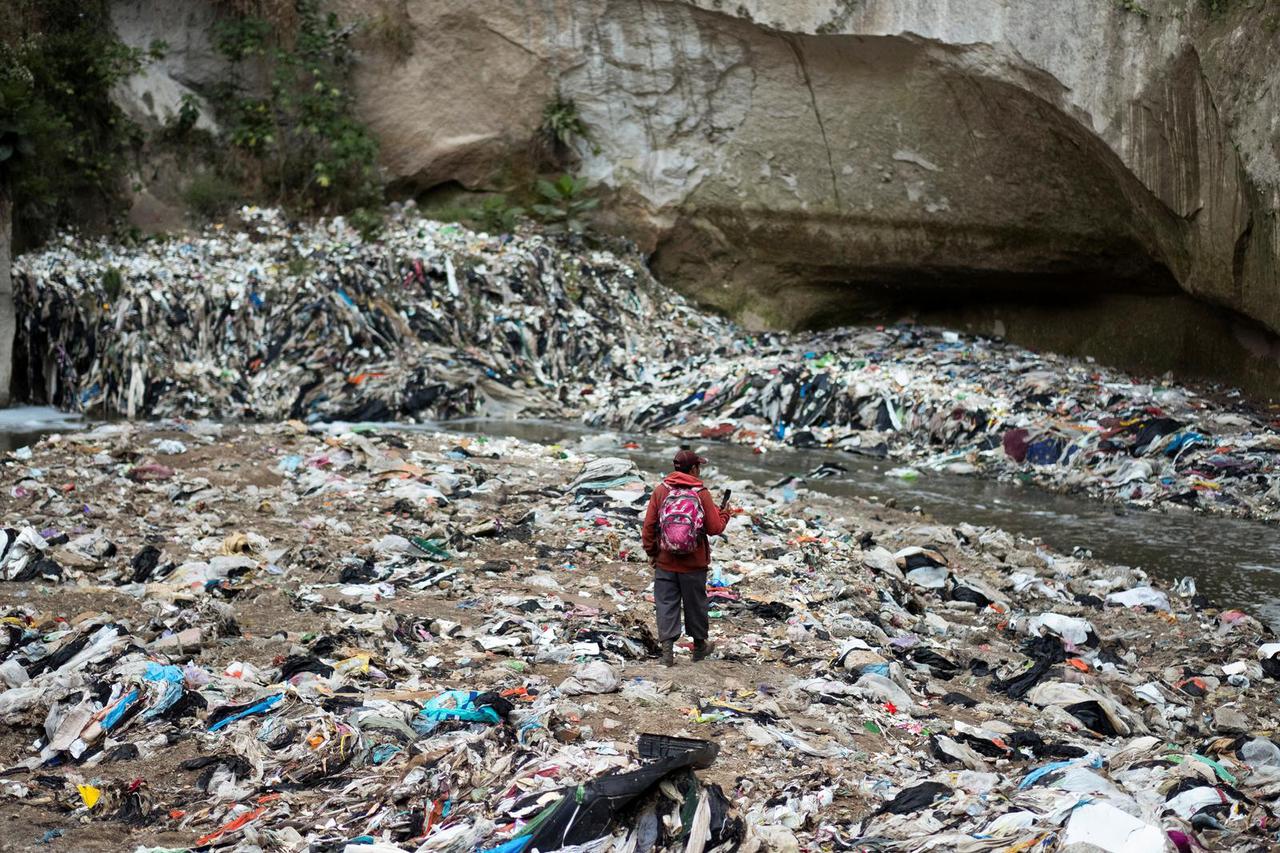 Plastic pollution in Las Vacas river ahead of World Water Day in Guatemala City
