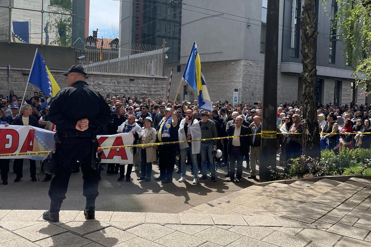 People protest against the parliament's confirmation of Bosnia's new regional government, based on a ruling by Bosnia's international peace envoy Christian Schmidt, in Sarajevo