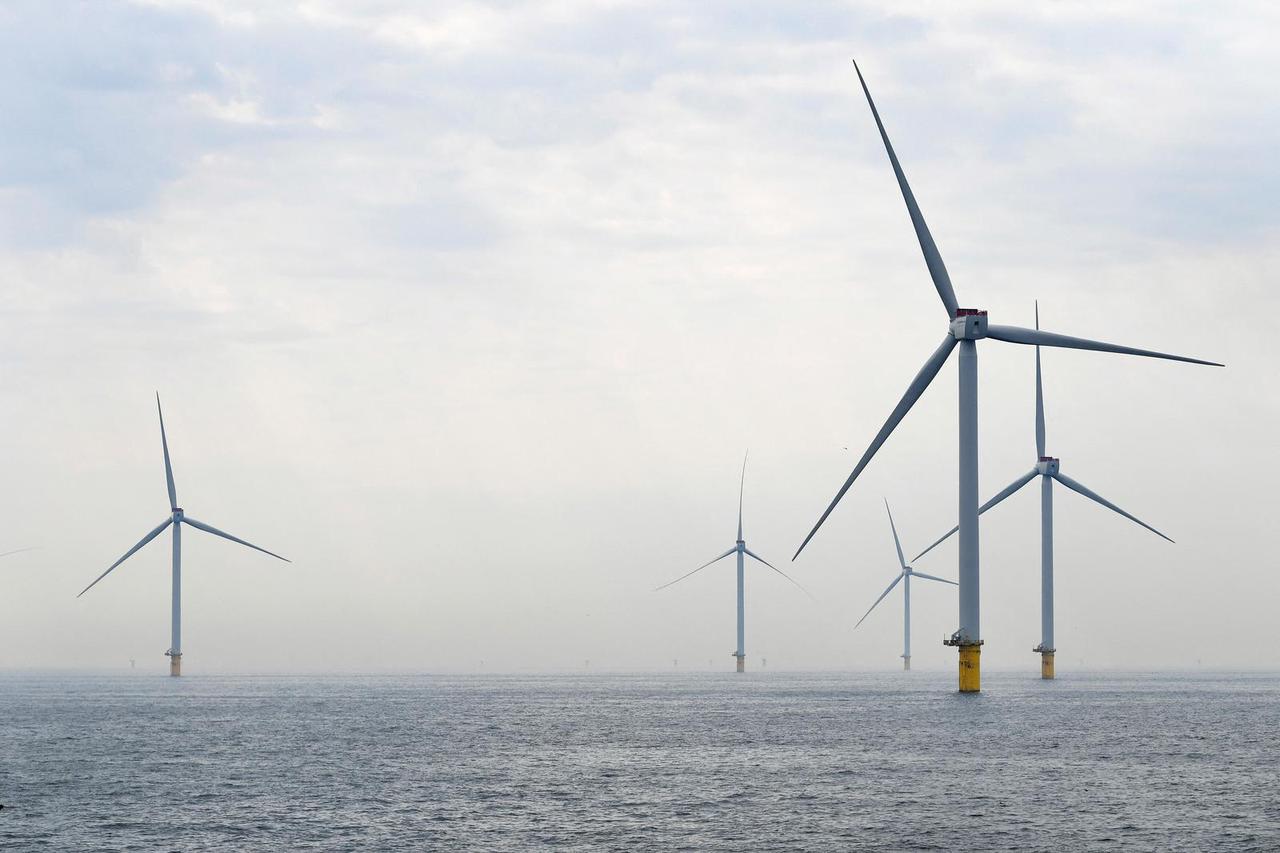 Wind turbines from Vattenfall are seen at the North Sea in Scheveningen