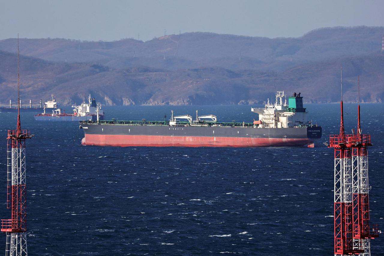 FILE PHOTO: Fuga Bluemarine crude oil tanker lies at anchor near the terminal Kozmino in Nakhodka Bay