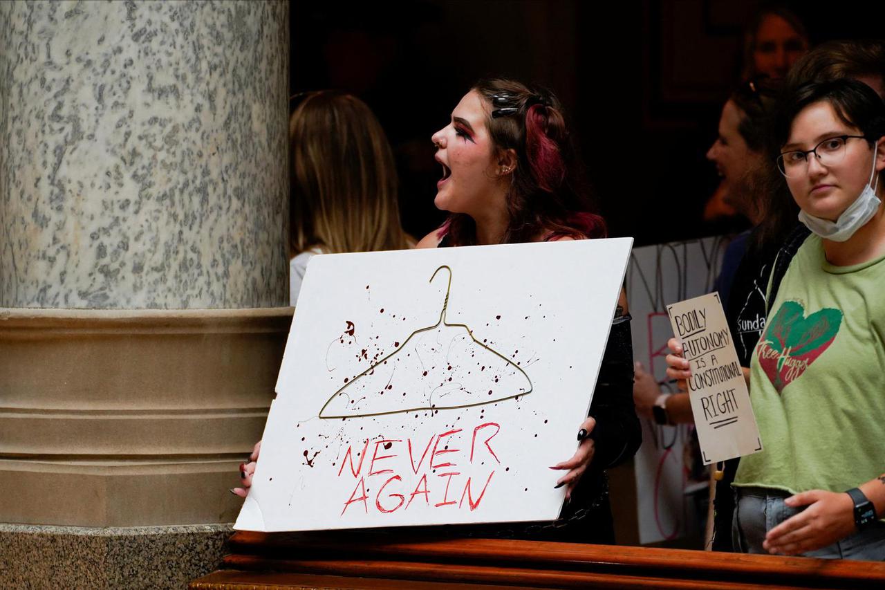 Protest during a special session debating on banning abortion, in Indianapolis